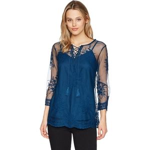 VINTAGE AMERICA BLUES | Mesh Embroidered Top | S